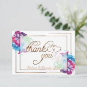 Kleurrijke vlinders en Floral/Gold Trim Bedankkaart (Staand voorkant)
