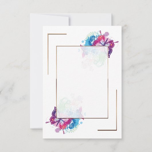 Kleurrijke vlinders en Floral/Gold Trim Bedankkaart (Achterkant)