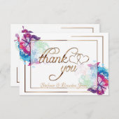 Kleurrijke vlinders en Floral/Gold Trim Bedankkaart (Voorkant / Achterkant)