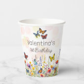Kleurrijke Vlinders en Wildbloemen Verjaardag Papieren Bekers (Voorkant)