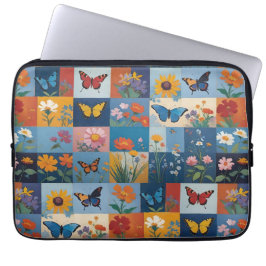 Kleurrijke Vlinders En Wilde Bloemen Patchwork Laptop Sleeve