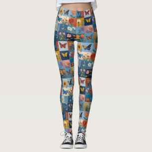 Kleurrijke Vlinders En Wilde Bloemen Patchwork Leggings