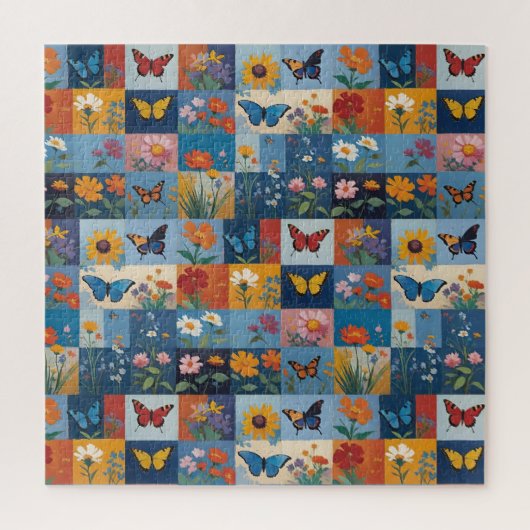 Kleurrijke Vlinders En Wilde Bloemen Patchwork Legpuzzel (Verticaal)