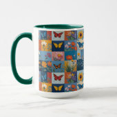 Kleurrijke Vlinders En Wilde Bloemen Patchwork Mok (Links)