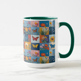 Kleurrijke Vlinders En Wilde Bloemen Patchwork Mok