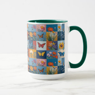 Kleurrijke Vlinders En Wilde Bloemen Patchwork Mok