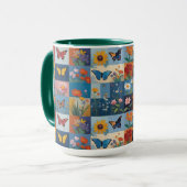 Kleurrijke Vlinders En Wilde Bloemen Patchwork Mok (Voorkant links)