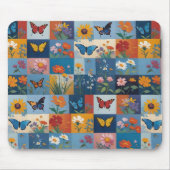 Kleurrijke Vlinders En Wilde Bloemen Patchwork Muismat (Voorkant)
