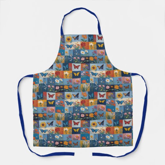 Kleurrijke Vlinders En Wilde Bloemen Patchwork Schort (Voorkant)