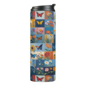 Kleurrijke Vlinders En Wilde Bloemen Patchwork Thermosbeker (Gedraaid links)
