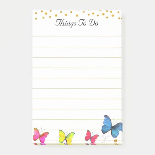Kleurrijke Vlinders & Gouden Confetti Dingen Om Te Post-it® Notes (Voorkant)