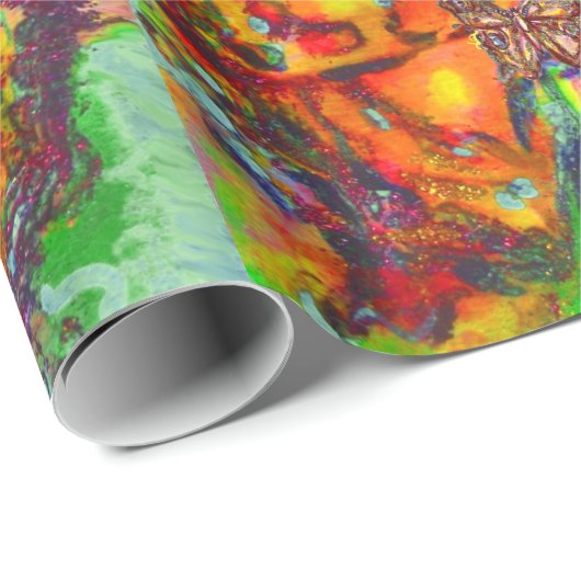 KLEURRIJKE VLINDERS IN ROOD, GOUD GEEL, GROEN CADEAUPAPIER (Rol Hoek)