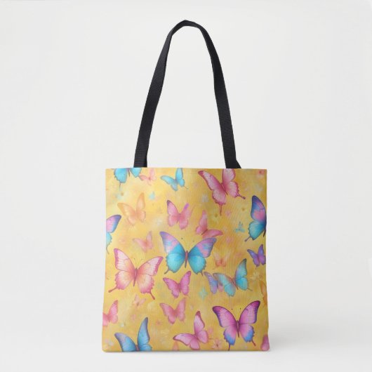 Kleurrijke vlinders in verschillende tinten geel tote bag (Voorkant)