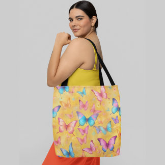 Kleurrijke vlinders in verschillende tinten geel tote bag