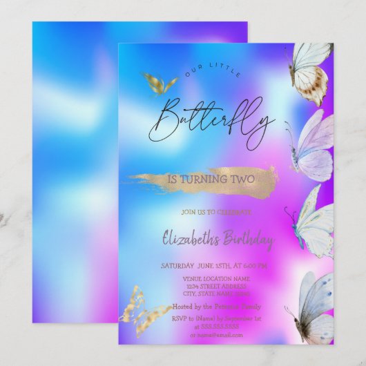 Kleurrijke Vlinders Koele Holografische Verjaardag Kaart (Voorkant / Achterkant)