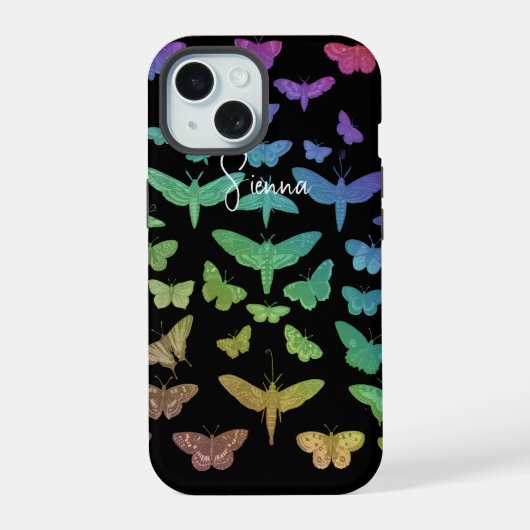 kleurrijke vlinders motten insecten iPhone 15 case (Achterkant)