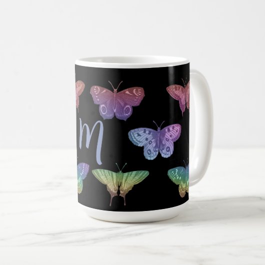  kleurrijke vlinders motten monogram koffiemok (Voorkant rechts)