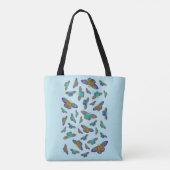 Kleurrijke vlinders op babyblauw tote bag (Achterkant)