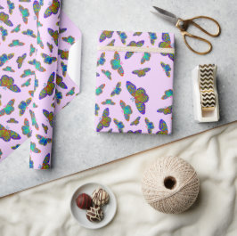 Kleurrijke vlinders op babyroze - aanpasbaar cadeaupapier