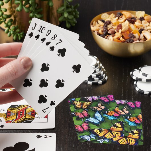 Kleurrijke vlinders op bladeren pokerkaarten (Insitu)