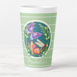 Kleurrijke vlinders op groen, gepersonaliseerd latte mok