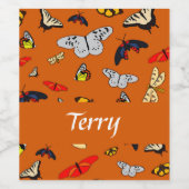 Kleurrijke vlinders op sinaasappel wijn etiket (Enkel label)