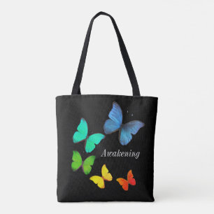 Kleurrijke Vlinders op Zwart Tote Bag