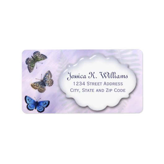  kleurrijke vlinders & Paarse achtergrond Etiket (Voorkant)