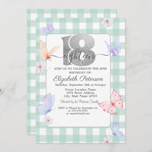 Kleurrijke Vlinders Plaid 18e Verjaardag Kaart (Voorkant / Achterkant)