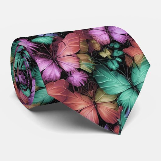 Kleurrijke Vlinders Print Stropdas (Opgerold)