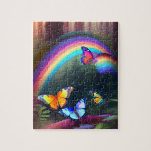Kleurrijke Vlinders Regenboog in een Magisch Woud Legpuzzel