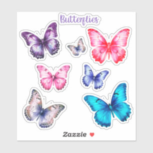 Kleurrijke vlinders Roze Blauw Paarse variëteit ma Sticker