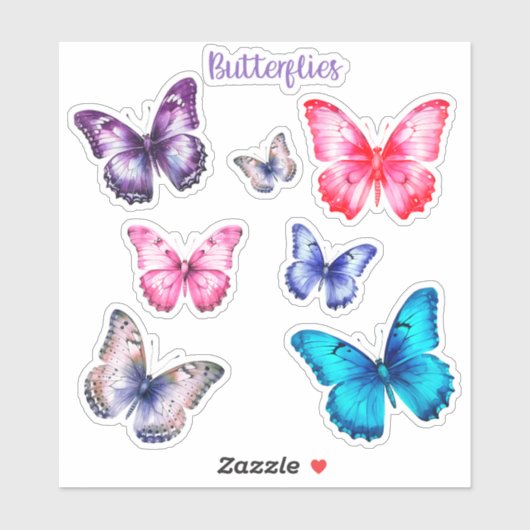 Kleurrijke vlinders Roze Blauw Paarse variëteit ma Sticker (Vel)