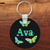 Kleurrijke vlinderschilderkunst Ava Naam toevoegen Sleutelhanger (Voorkant)