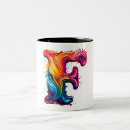 Kleurrijke vloeibare letter "F" mok – Levendig 3D