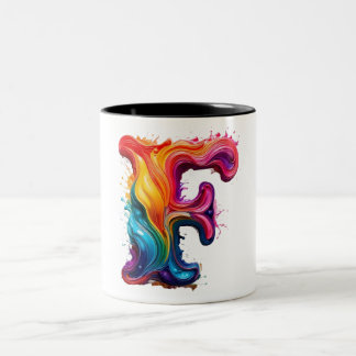 Kleurrijke vloeibare letter "F" mok – Levendig 3D