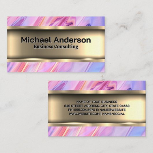 Kleurrijke vloeistof | Goud Metaal Visitekaartje (Voorkant / Achterkant)