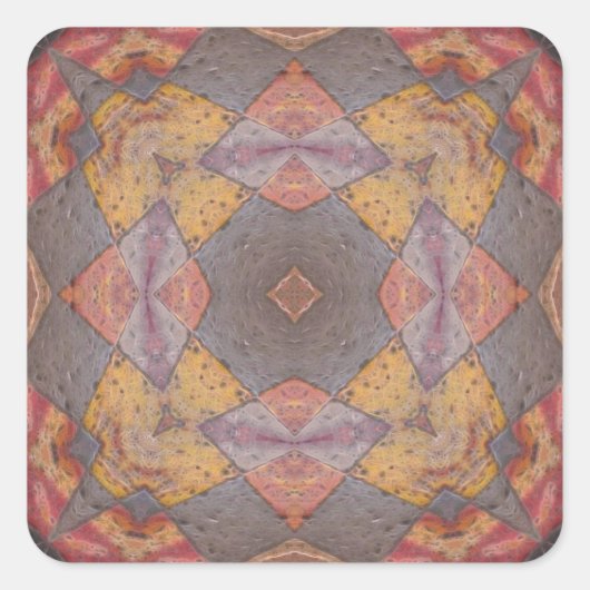 Kleurrijke Vloer Tegels Kaleidoscoop 8 Vierkante Sticker (Voorkant)