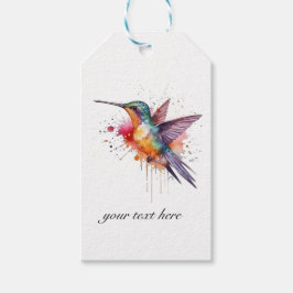 Kleurrijke vlucht, aquarel kolibrie op maat cadeaulabel