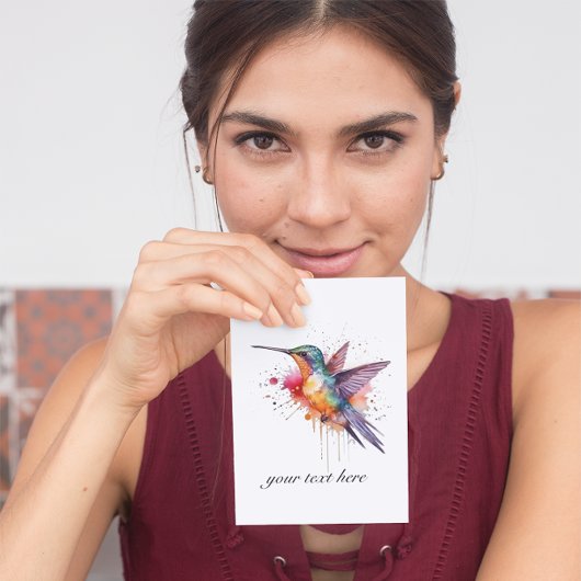 Kleurrijke vlucht, waterverf kolibrie op maat briefkaart