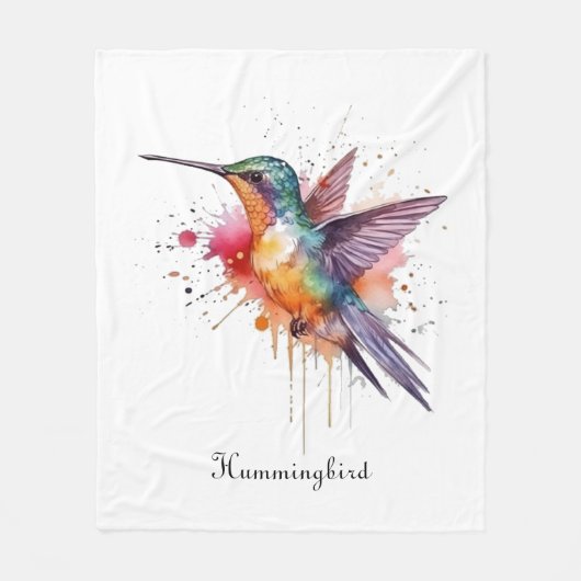 Kleurrijke vlucht, waterverf kolibrie op maat fleece deken (Voorkant)