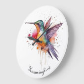 Kleurrijke vlucht, waterverf kolibrie op maat grote klok (Hoek)