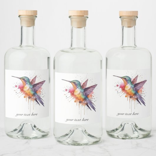 Kleurrijke vlucht, waterverf kolibrie op maat likeurfles etiket (Flessen)