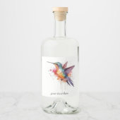 Kleurrijke vlucht, waterverf kolibrie op maat likeurfles etiket (Voorkant)