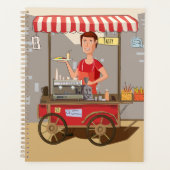 Kleurrijke voedselkar van glimlachende straatvoeds planner (Voorkant)