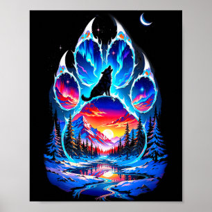 Kleurrijke voetafdruk Wolf Wolvenliefhebbers Huile Poster