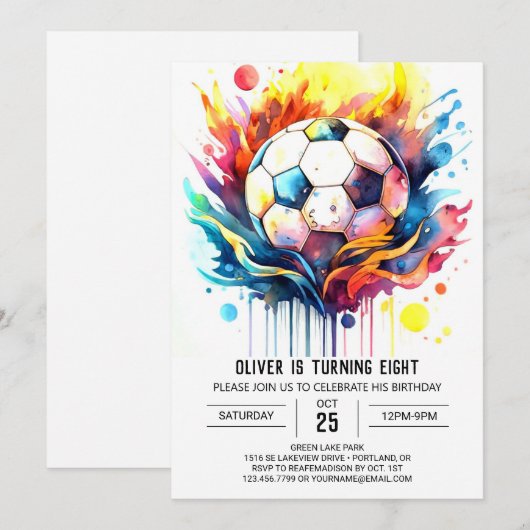 Kleurrijke Voetbal Kinder Waterverf Verjaardag Kaart (Voorkant / Achterkant)