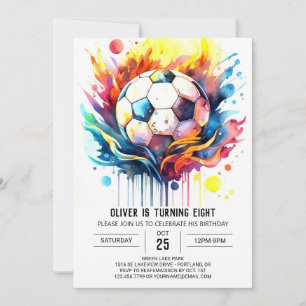 Kleurrijke Voetbal Kinder Waterverf Verjaardag Kaart