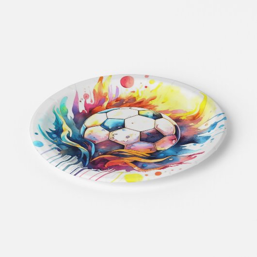 Kleurrijke Voetbal Kinder Waterverf Verjaardag Papieren Bordje (Gekanteld)