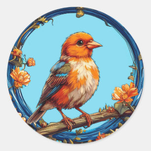 Kleurrijke Vogel Bloem Kader Sticker Cadeau